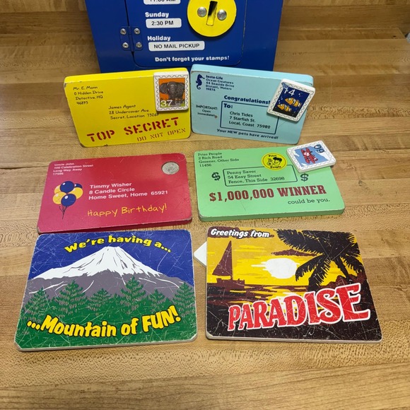 Melissa & Doug My Own Mailbox Wooden Educational Toy Blue with Postcards Stamps - Picture 2 of 5